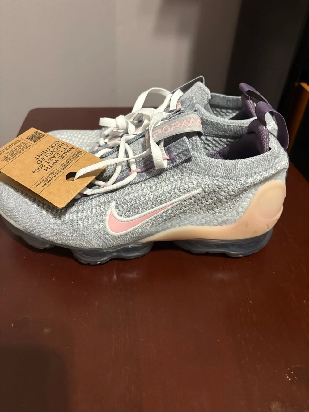Nike Kids Light Gray Knit Sneakers with Pink & Lavender Accents